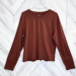 Quince Cotton Modal Relaxed Long Sleeve Tee Shirt Redwood Brown Womens Large